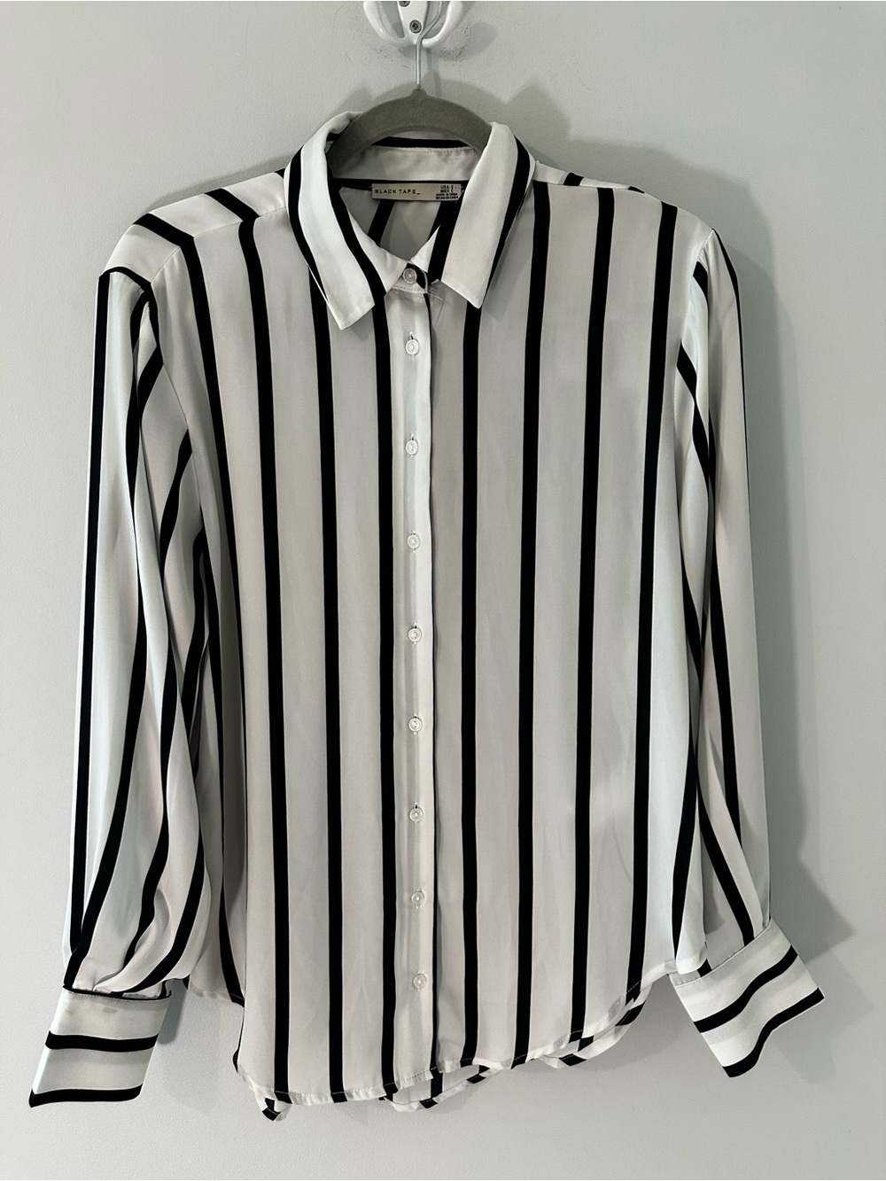 Black Tape Classic Black & White Vertical Stripe Button-Down Shirt
